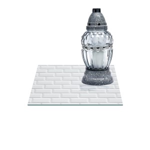 SZKLANA PODSTAWKA POD ZNICZE Z DEDYKACJĄ 25x25cm Mur biel 243e