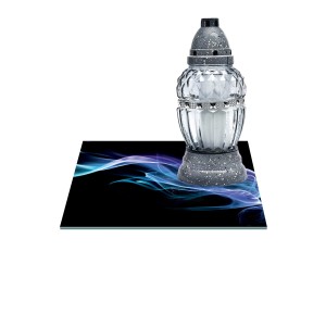 SZKLANA PODSTAWKA POD ZNICZE Z DEDYKACJĄ 30x30cm Wstęga 65f