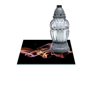 SZKLANA PODSTAWKA POD ZNICZE Z DEDYKACJĄ 35x35cm Dym róż 66g