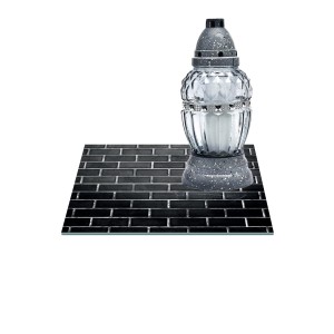 SZKLANA PODSTAWKA POD ZNICZE Z DEDYKACJĄ 25x25cm Mur 30e