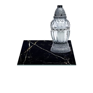 SZKLANA PODSTAWKA POD ZNICZE Z DEDYKACJĄ 25x25cm Marmur 07e