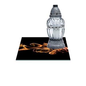 SZKLANA PODSTAWKA POD ZNICZE Z DEDYKACJĄ 30x30cm Miedź dym 68f