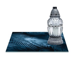 SZKLANA PODSTAWKA POD ZNICZE Z DEDYKACJĄ 30x20cm Liście 382a
