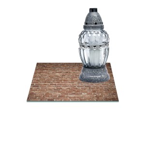 SZKLANA PODSTAWKA POD ZNICZE Z DEDYKACJĄ 25x25cm Mur 215e