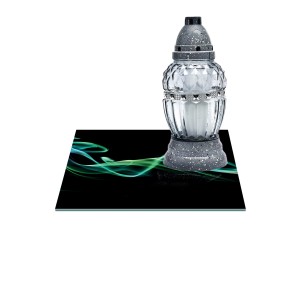 SZKLANA PODSTAWKA POD ZNICZE Z DEDYKACJĄ 25x25cm Wstęga 67e