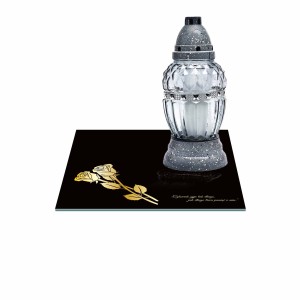 SZKLANA PODSTAWKA POD ZNICZE 40x40cm 487h + napis