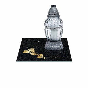 SZKLANA PODSTAWKA POD ZNICZE 40x40cm 492h + napis