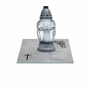 SZKLANA PODSTAWKA POD ZNICZE 40x40cm 498h + napis