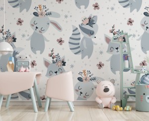 FOTOTAPETA DZIECIĘCA - Niebieskie zwierzątka
